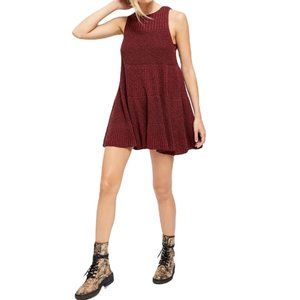 Free People Bittersweet Red Waterfall Lined Crochet Sweater Dress - XS